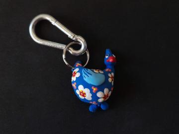Schlüsselanhänger Kautschuk Hühner blau Blumen