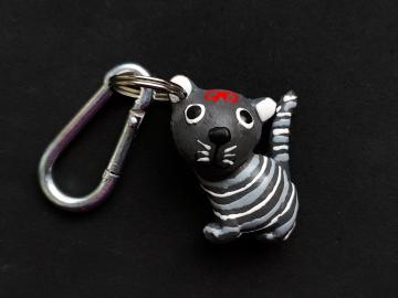 Schlüsselanhänger Kautschuk Katzen s grau Streifen 