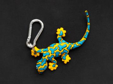 Schlüsselanhänger Kautschuk Gecko gelb getigert