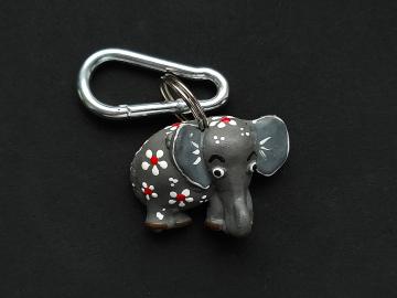 Schlüsselanhänger Kautschuk Elefanten s grau Blümchen