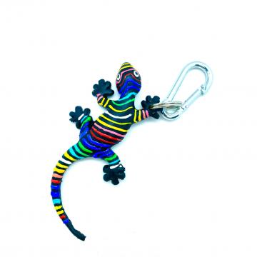 Schlüsselanhänger Kautschuk Gecko schwarz Regenbogen