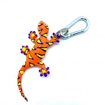 Schlüsselanhänger Kautschuk Gecko orange gelb gemustert