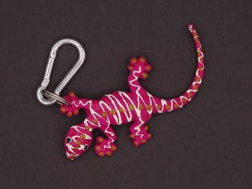 Schlüsselanhänger Kautschuk Gecko pink gestreift