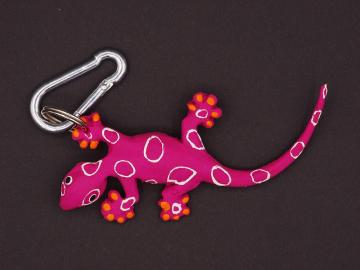 Schlüsselanhänger Kautschuk Gecko pink gemustert