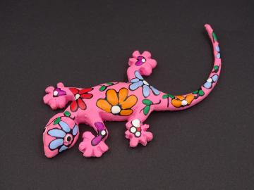 Magnet Kautschuk Gecko pink Blumen